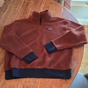 Patagonia Rust Sherpa Half-Zip Pullover with Navy Trim